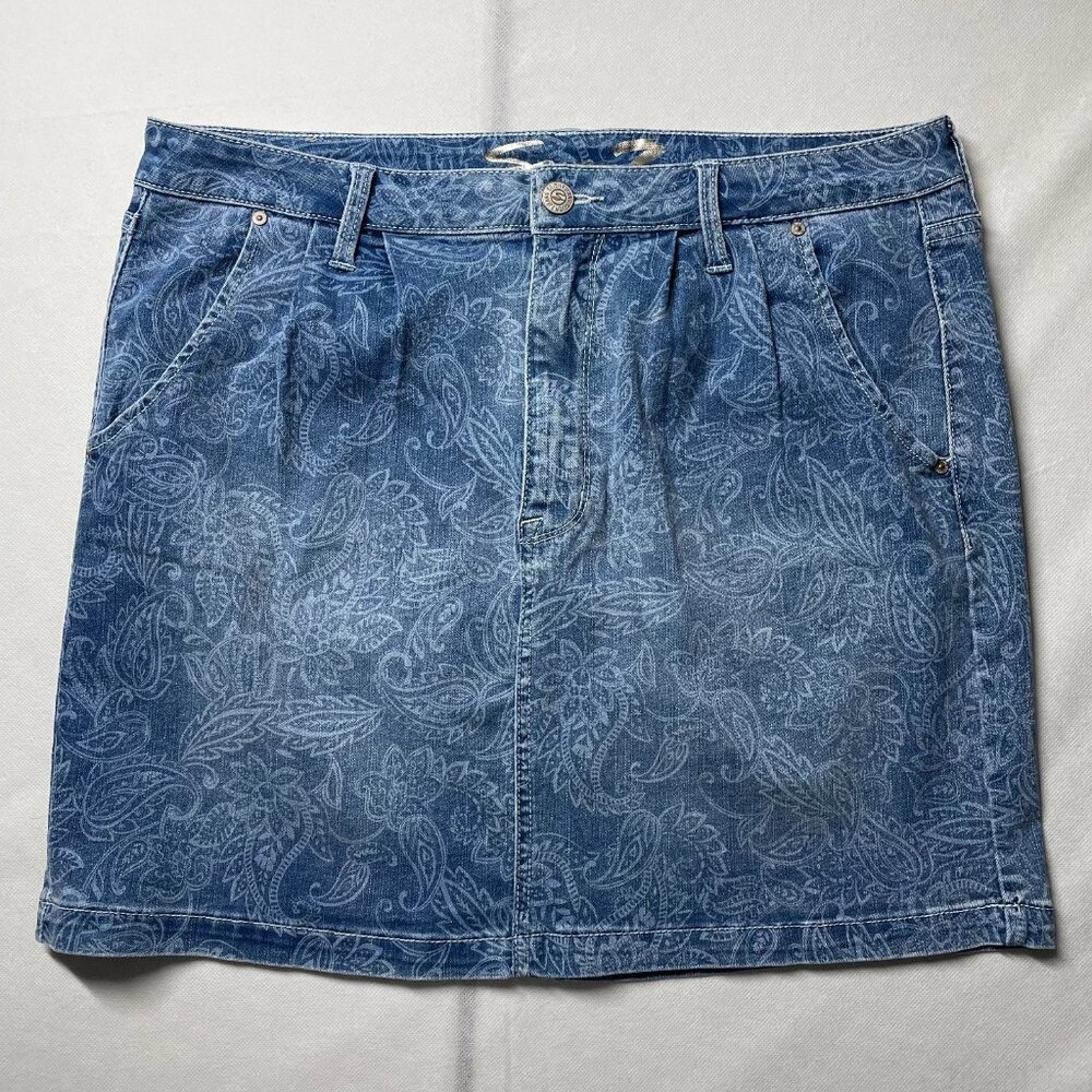 Seven7 Womens Blue Delancey Paisley Print Y2K Rock Denim Mini Skirt Size 14